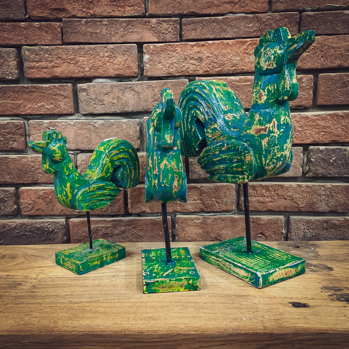 Green Painted Rooster decor | Lucky Furniture & Handicrafts.