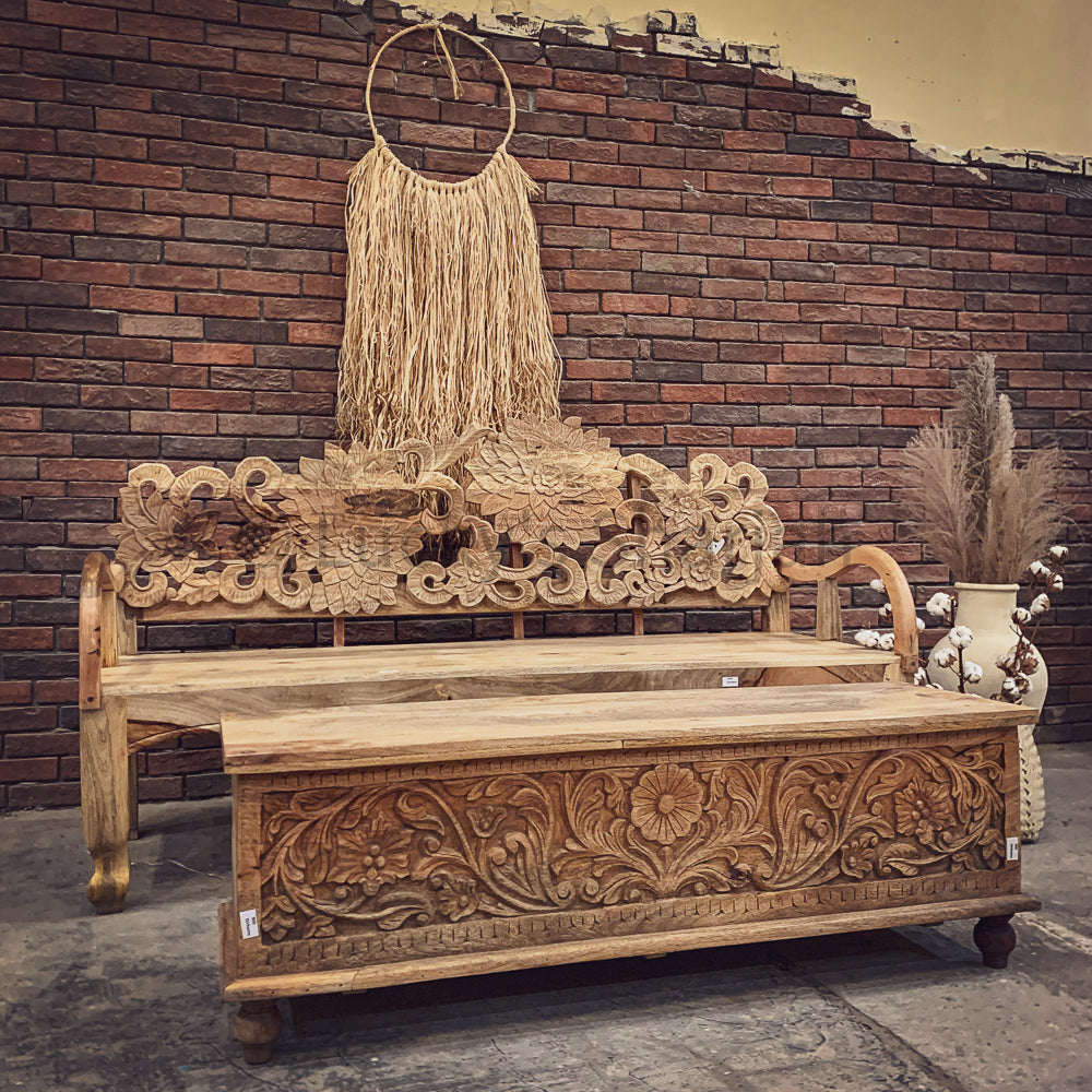 Floral Carved Bench | Lucky Furniture & Handicrafts.