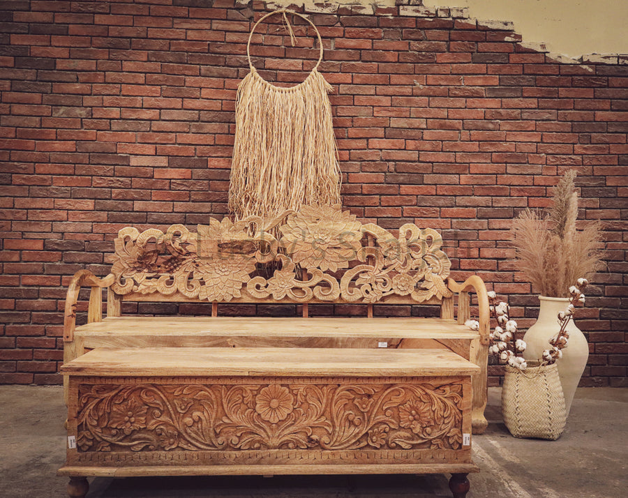 Floral Carved Bench | Lucky Furniture & Handicrafts.