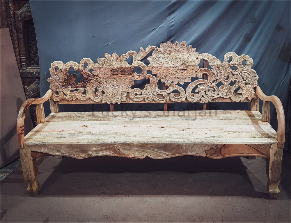 Carved Floral Bench | Lucky Furniture & Handicrafts.