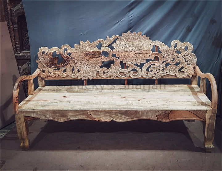 Carved Floral Bench | Lucky Furniture & Handicrafts.