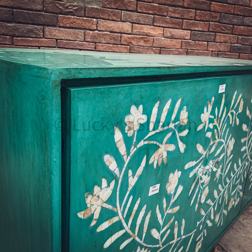 Royal Green Bone inlay sideboard | Lucky Furniture & Handicrafts.