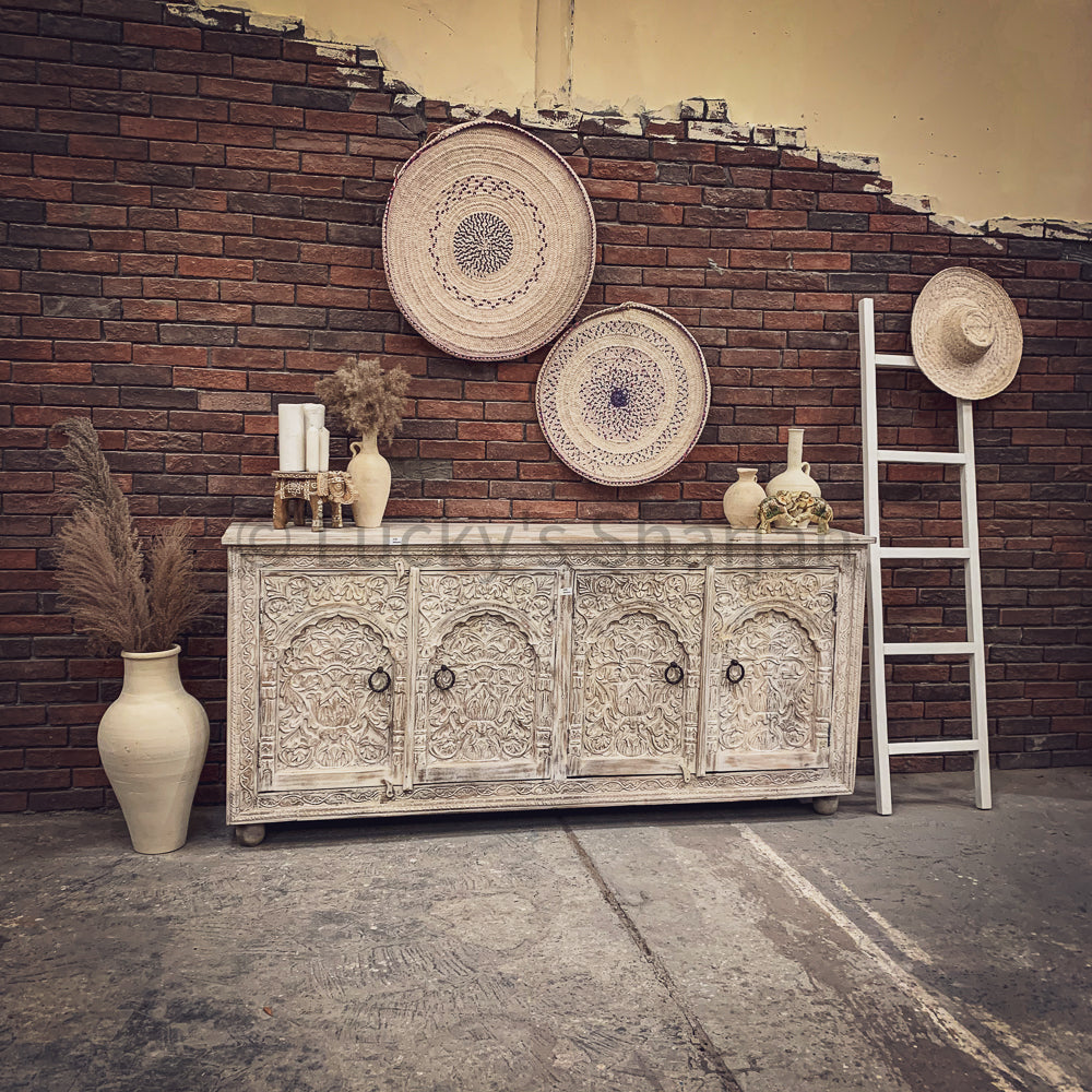 Heavy Carved Mehrab Design 4 door sideboard | Lucky Furniture & Handicrafts.