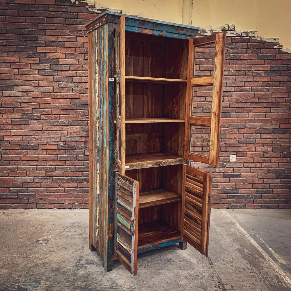 Shutter Deign Recycle Glass Cabinet | Lucky Furniture & Handicrafts.