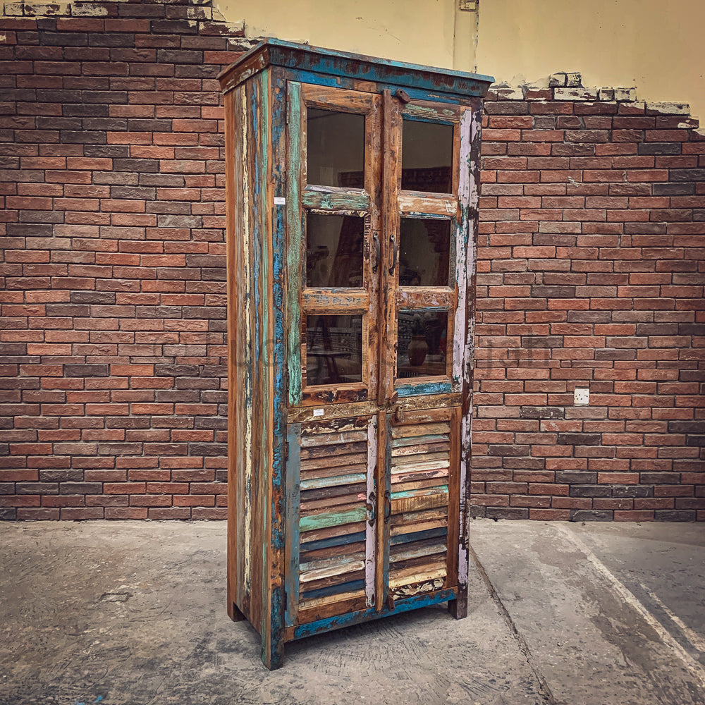 Shutter Deign Recycle Glass Cabinet | Lucky Furniture & Handicrafts.