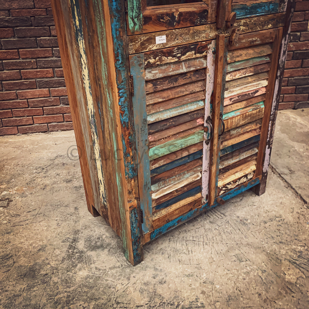 Shutter Deign Recycle Glass Cabinet | Lucky Furniture & Handicrafts.