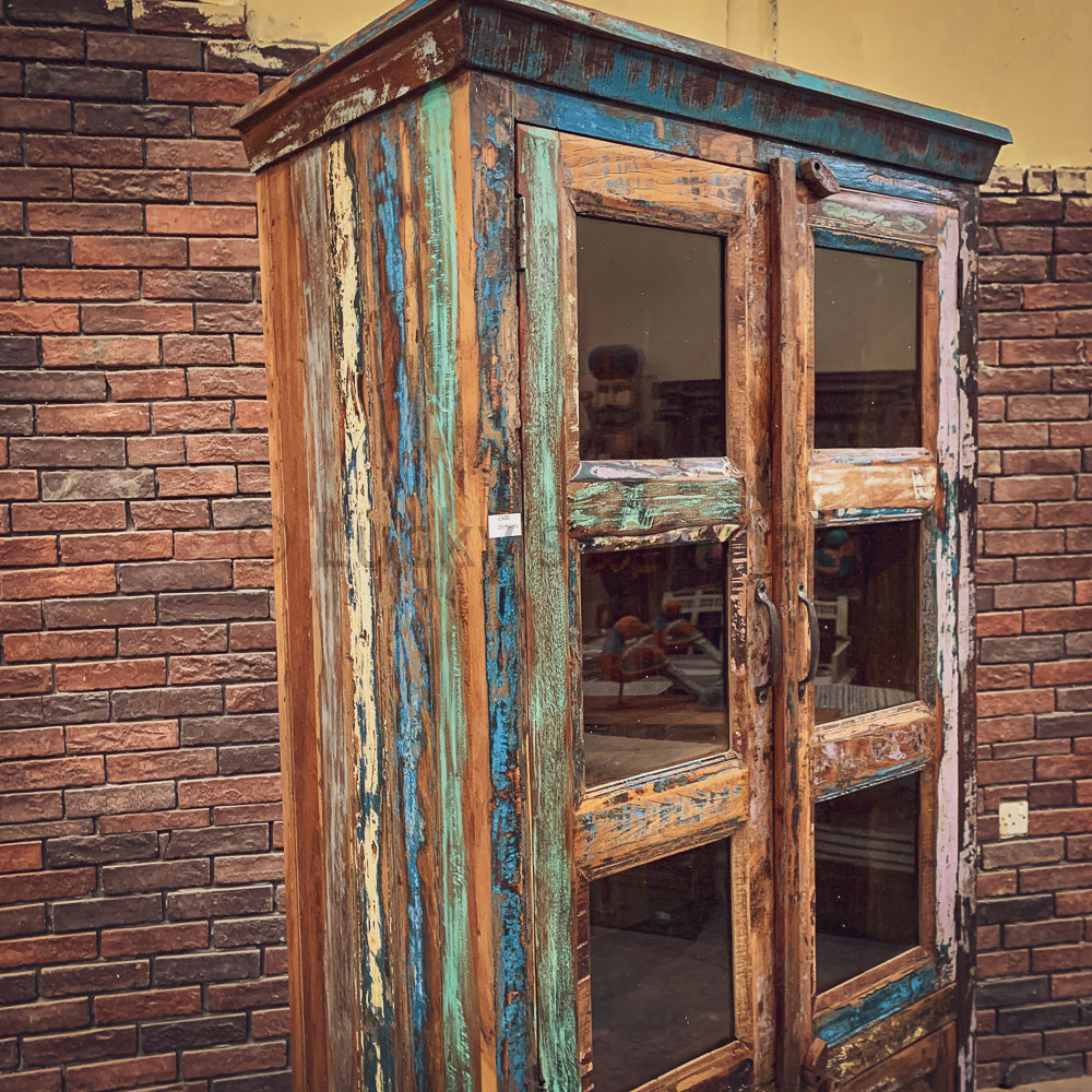 Shutter Deign Recycle Glass Cabinet | Lucky Furniture & Handicrafts.