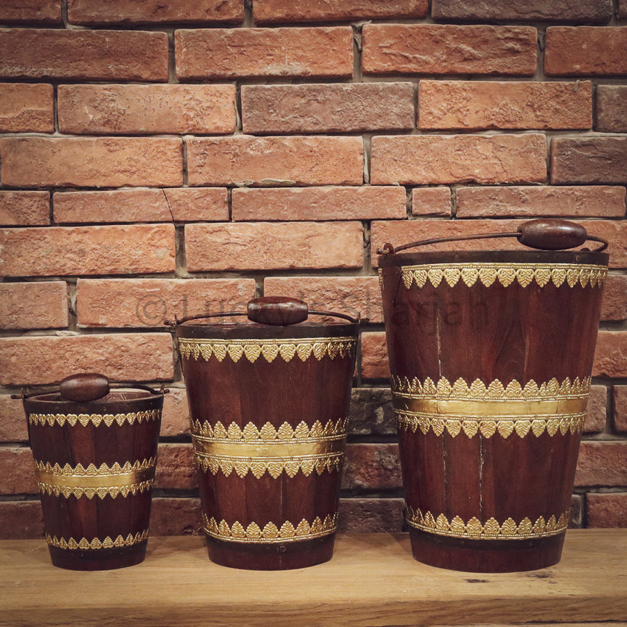 Brass inlay bucket set | Lucky Furniture & Handicrafts.