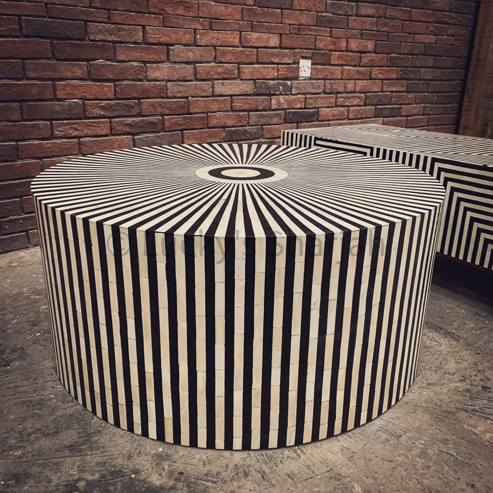 Round Geometric Bone Inlay Coffee Table | Lucky Furniture & Handicrafts.