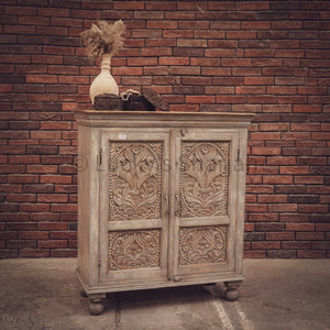 Carved 2 door grey wash sideboard | Lucky Furniture & Handicrafts.