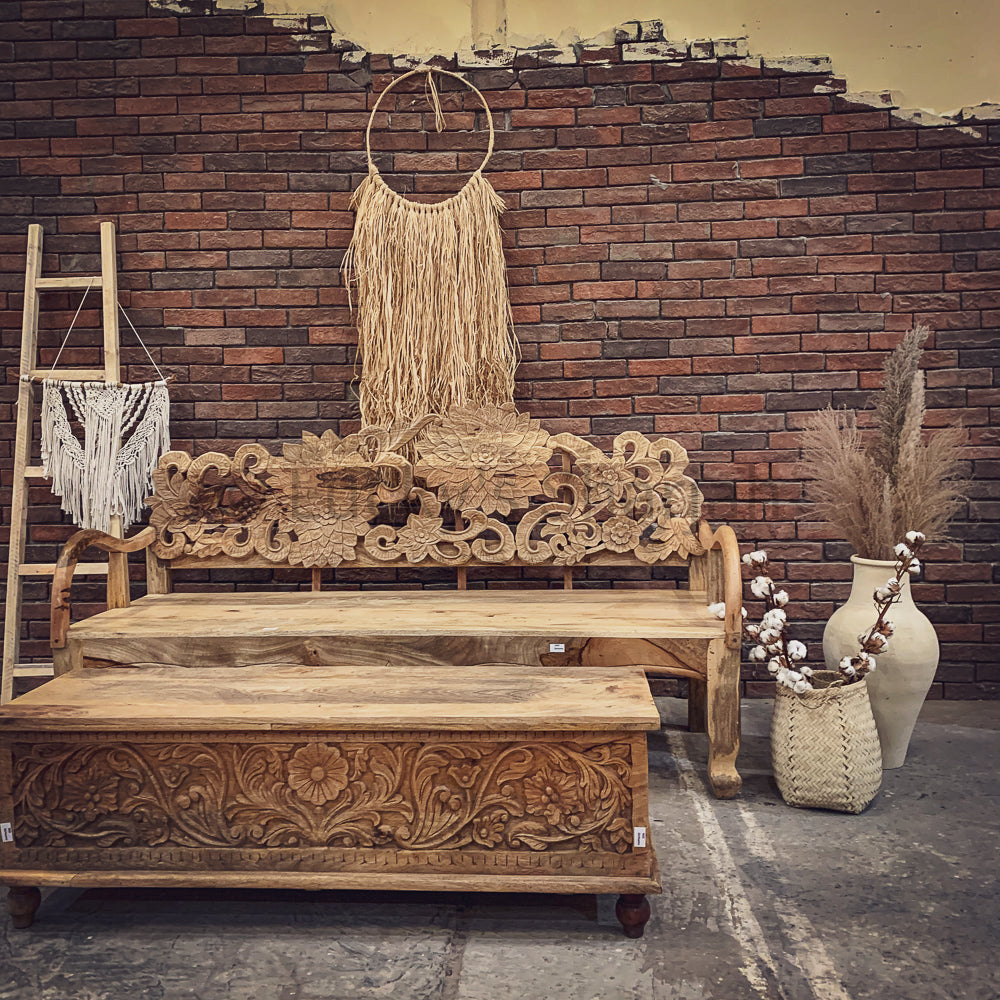 Floral Carved Bench | Lucky Furniture & Handicrafts.