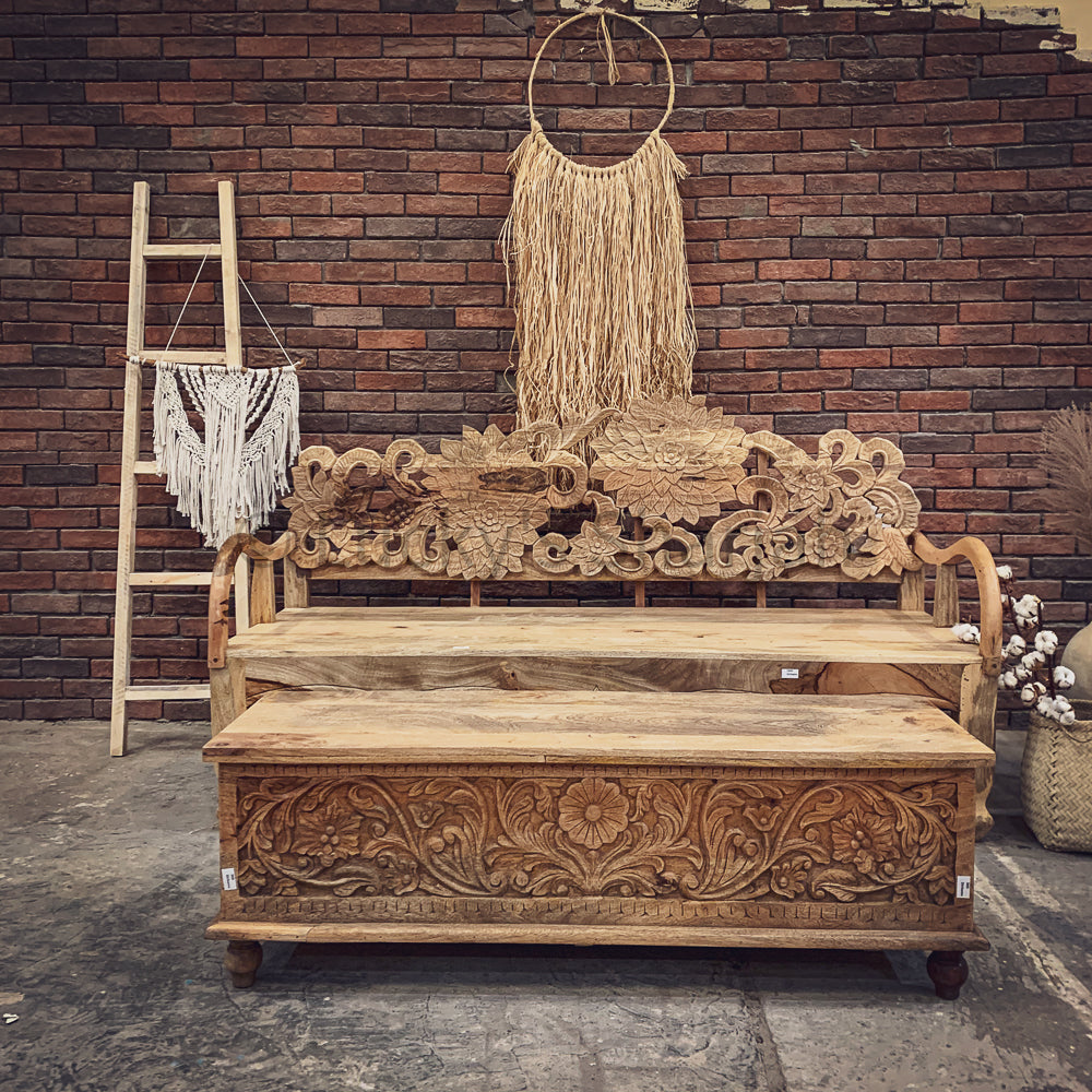 Floral Carved Bench | Lucky Furniture & Handicrafts.