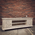 Carved whitewash Tv stand 2 door | Lucky Furniture & Handicrafts.