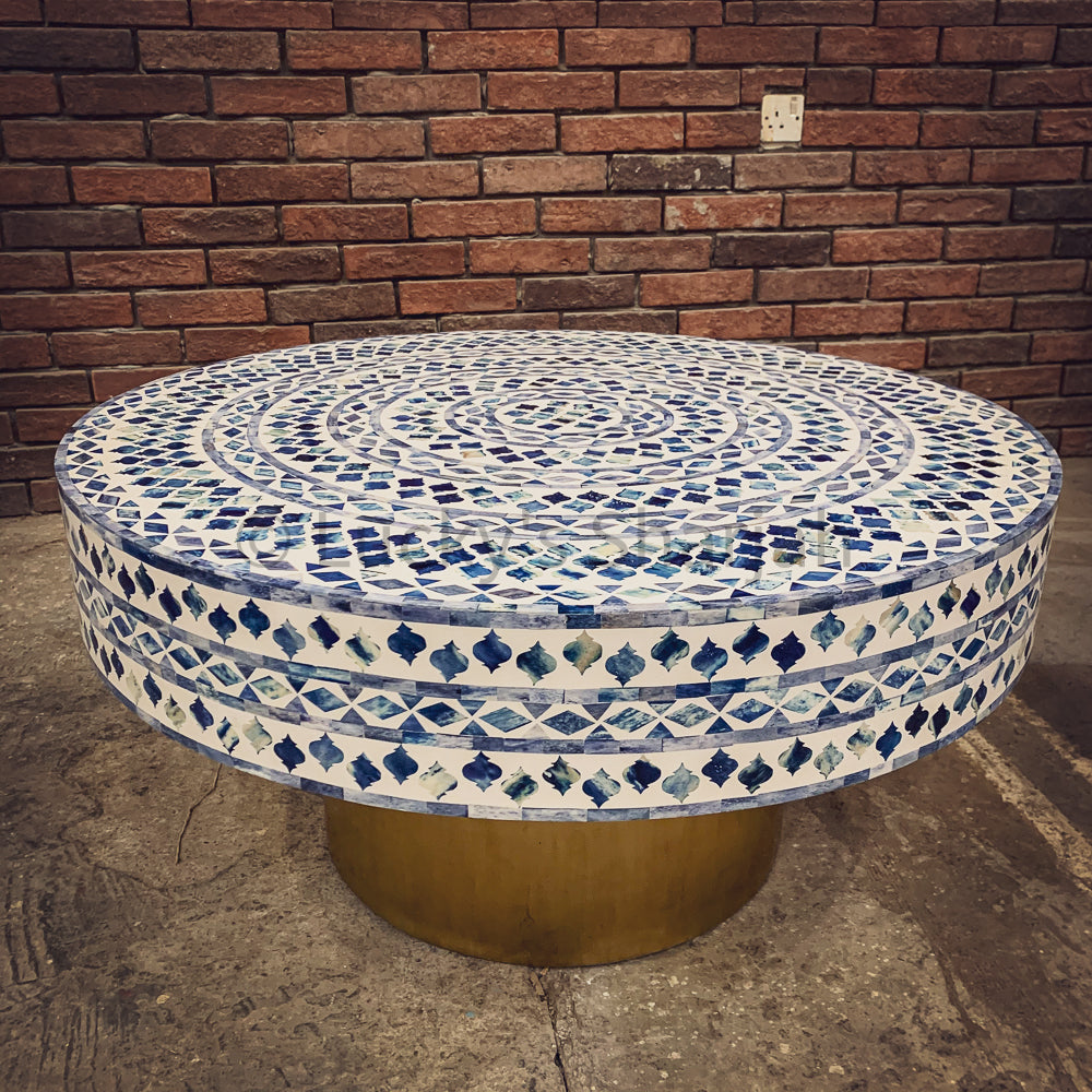 Exotic blue  and white bone inlay coffee table | Lucky Furniture & Handicrafts.