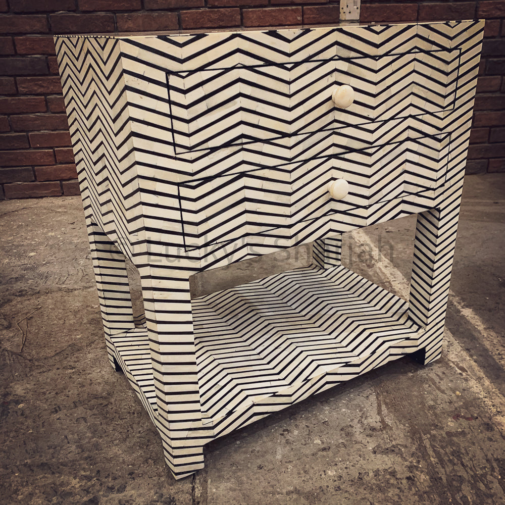Stripe Bone inlay 2 draw table | Lucky Furniture & Handicrafts.