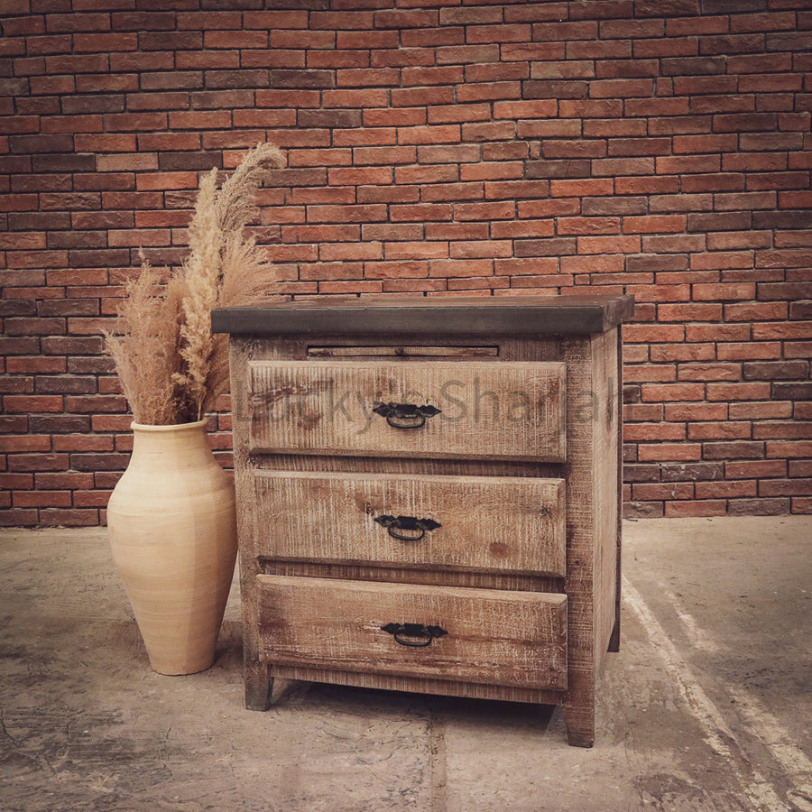 Industrial Classic Drawchest with pull out tray | Lucky Furniture & Handicrafts.