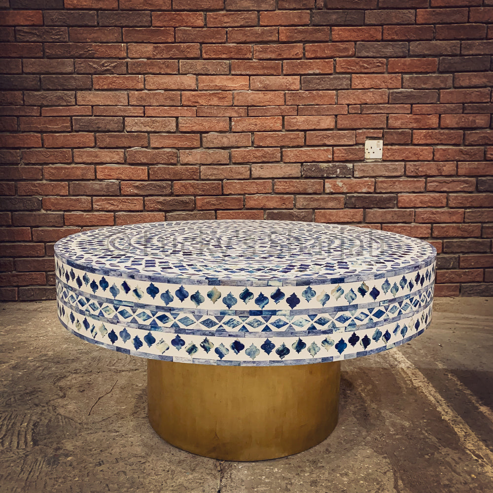 Exotic blue  and white bone inlay coffee table | Lucky Furniture & Handicrafts.