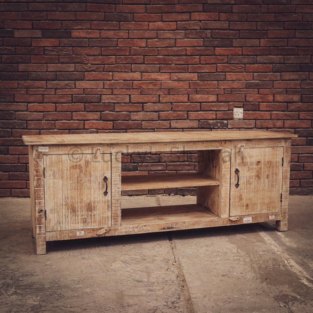 Mango wood white wash 2 door tv stand | Lucky Furniture & Handicrafts.