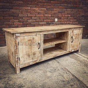 Mango wood white wash 2 door tv stand | Lucky Furniture & Handicrafts.