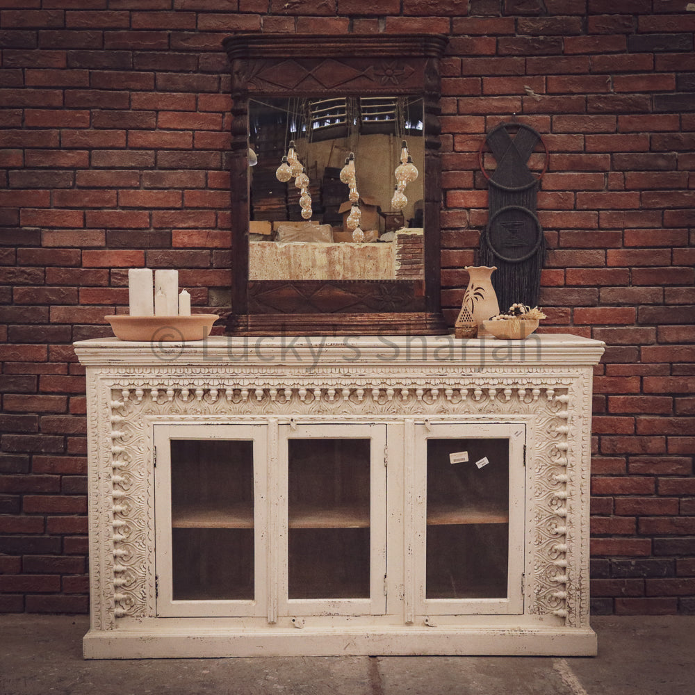 Latto Carved Sideboard WHITE 3 door | Lucky Furniture & Handicrafts.