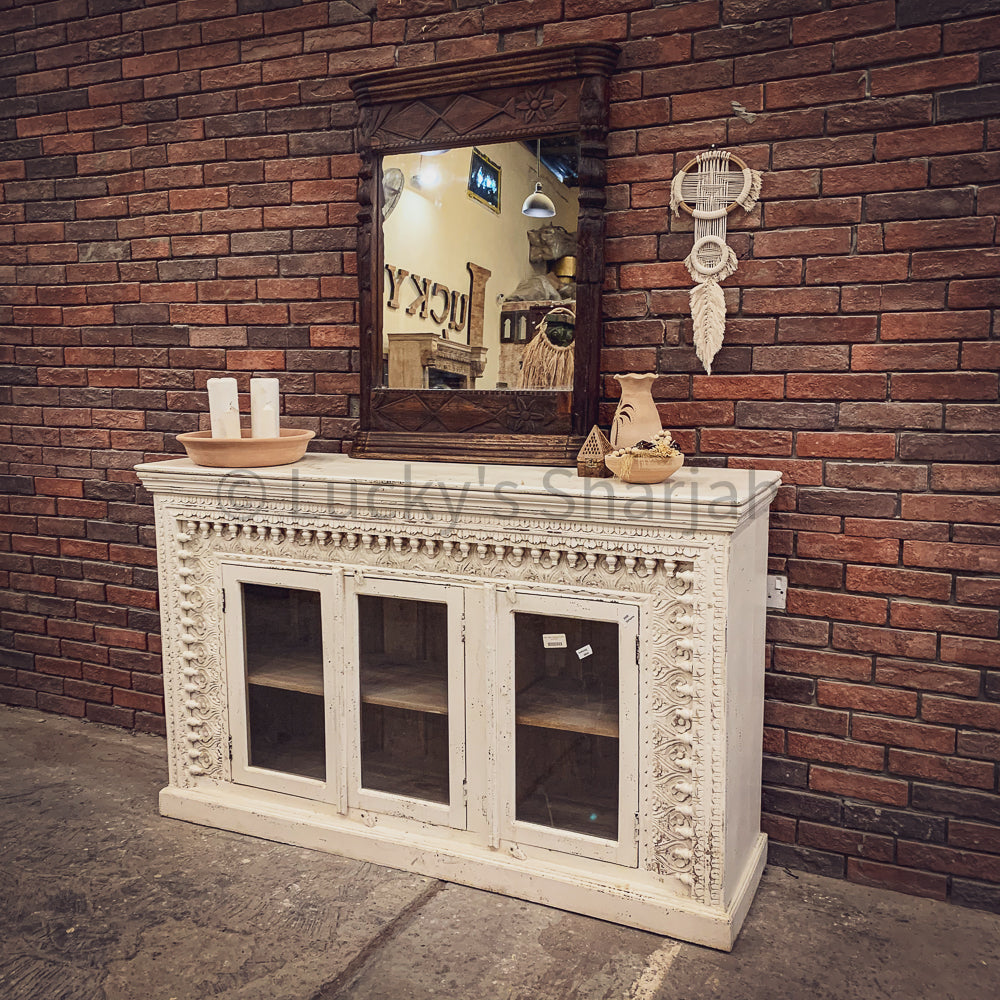 Latto Carved Sideboard WHITE 3 door | Lucky Furniture & Handicrafts.