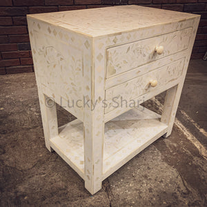 Mother of pearl inlay bedside table 2 draw XL | Lucky Furniture & Handicrafts.
