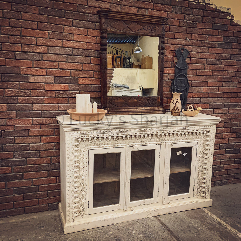 Latto Carved Sideboard WHITE 3 door | Lucky Furniture & Handicrafts.