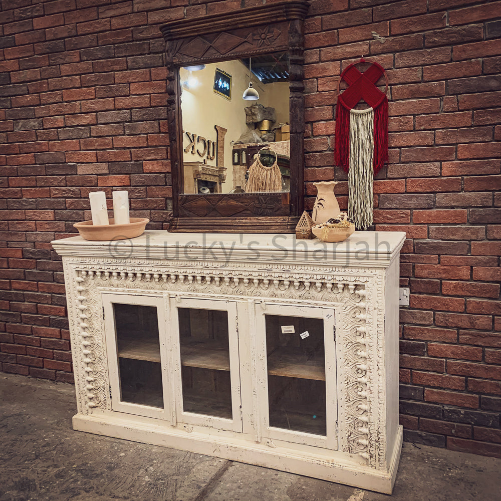 Latto Carved Sideboard WHITE 3 door | Lucky Furniture & Handicrafts.