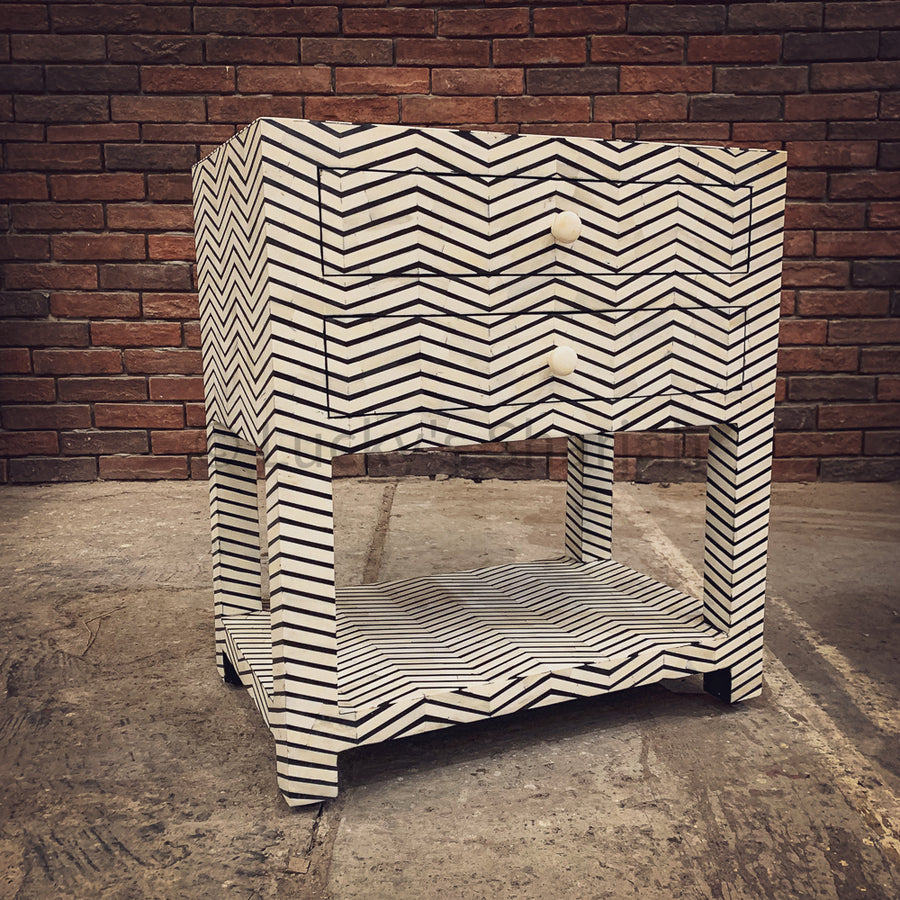 Stripe Bone inlay 2 draw table | Lucky Furniture & Handicrafts.