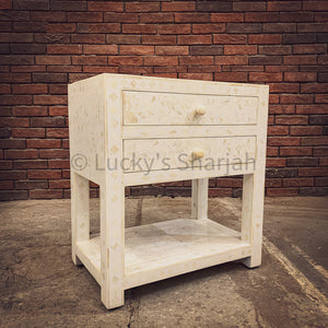 Mother of pearl inlay bedside table 2 draw XL | Lucky Furniture & Handicrafts.