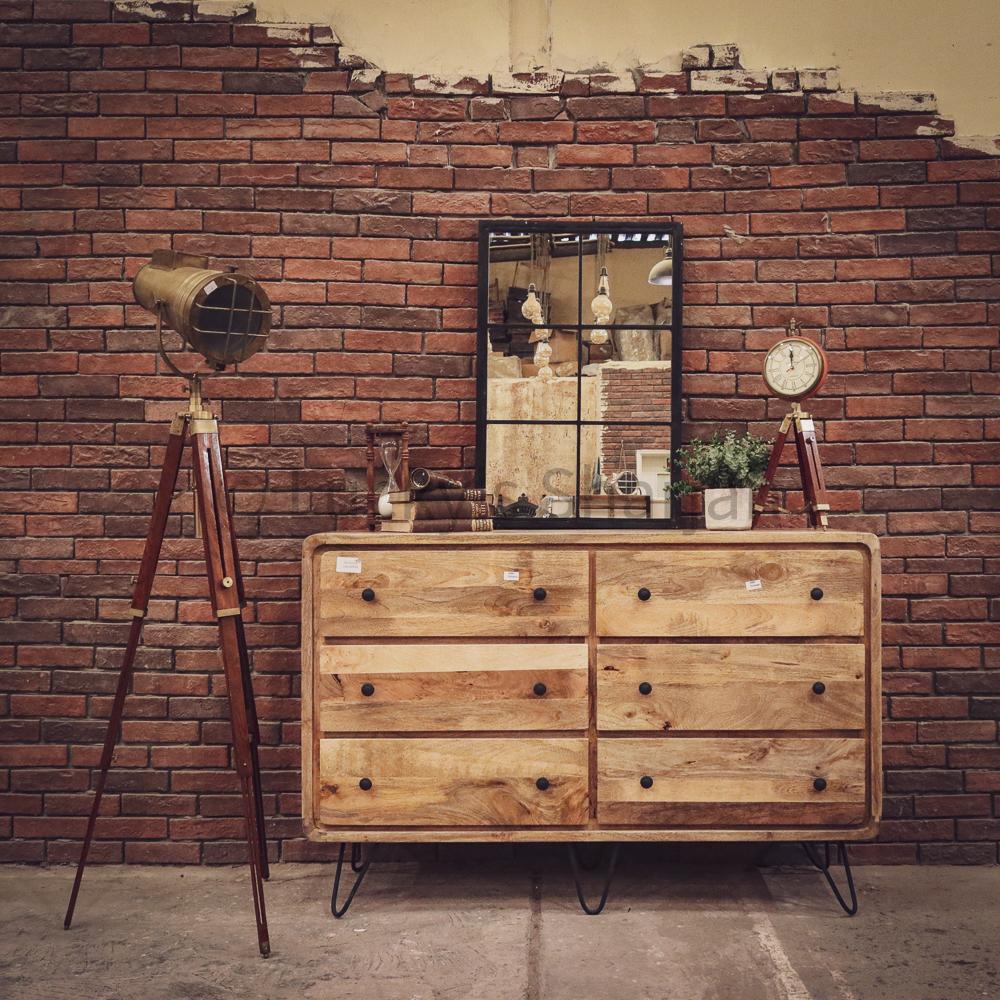 Mango wood 6 draw hairpin drawchest | Lucky Furniture & Handicrafts.
