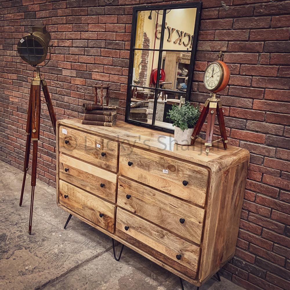Mango wood 6 draw hairpin drawchest | Lucky Furniture & Handicrafts.