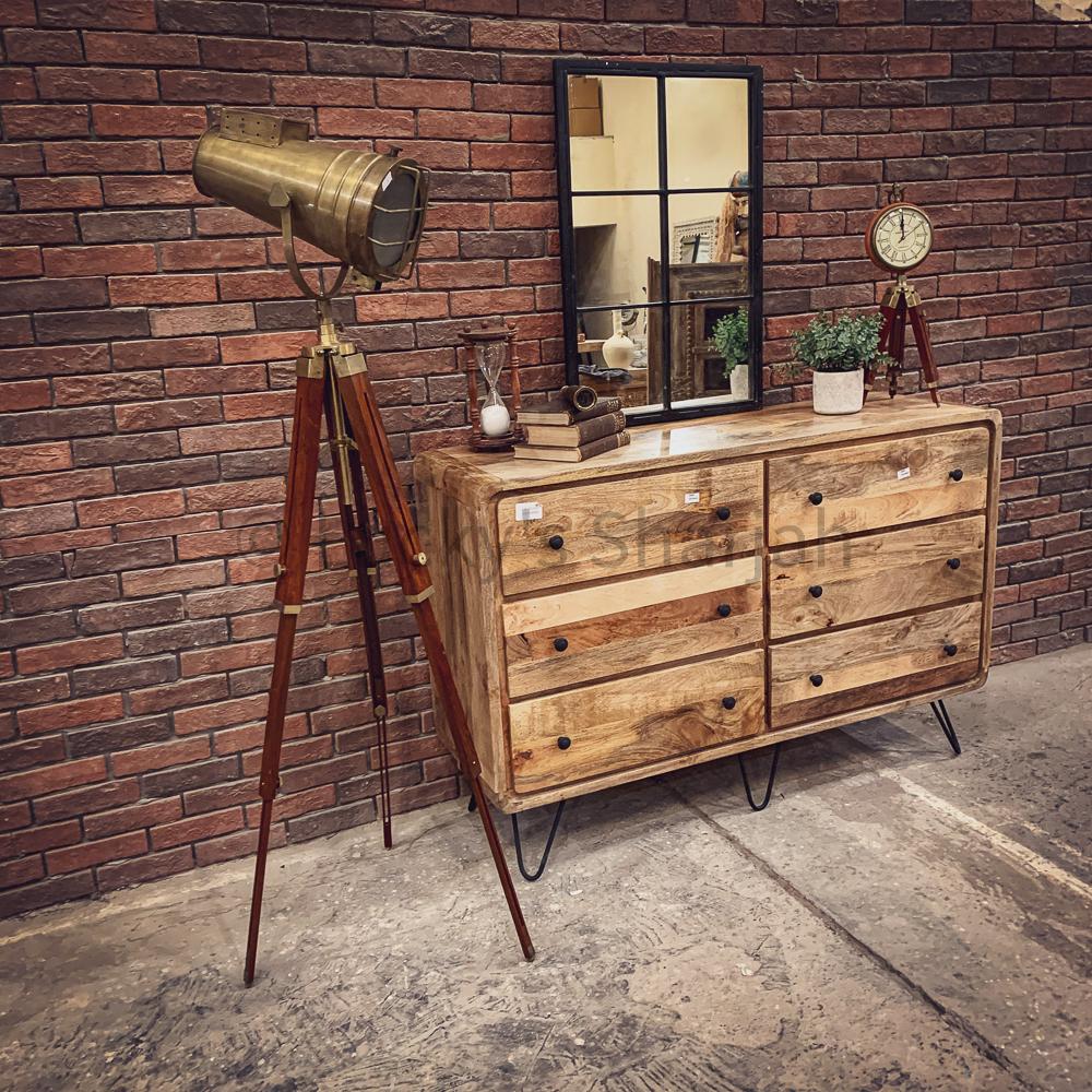 Mango wood 6 draw hairpin drawchest | Lucky Furniture & Handicrafts.