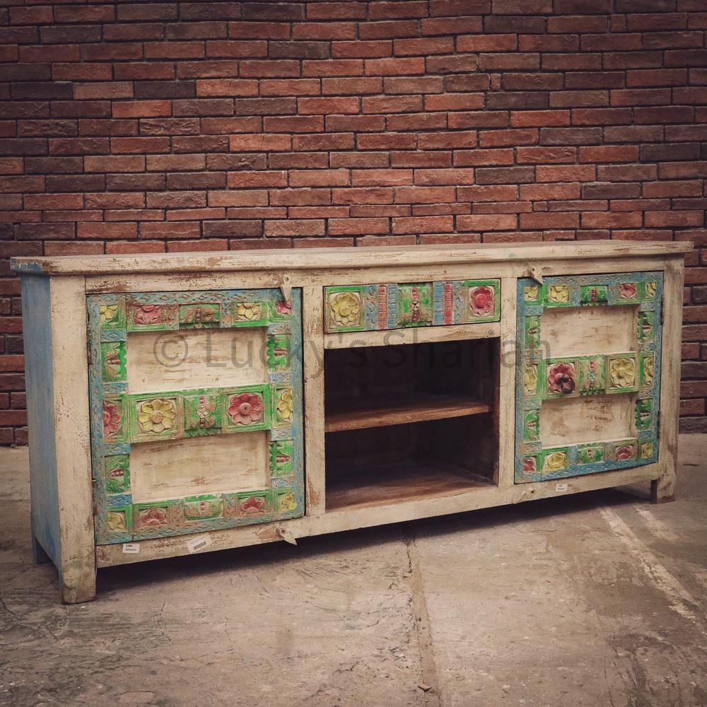 Multi color carved door tv stand | Lucky Furniture & Handicrafts.