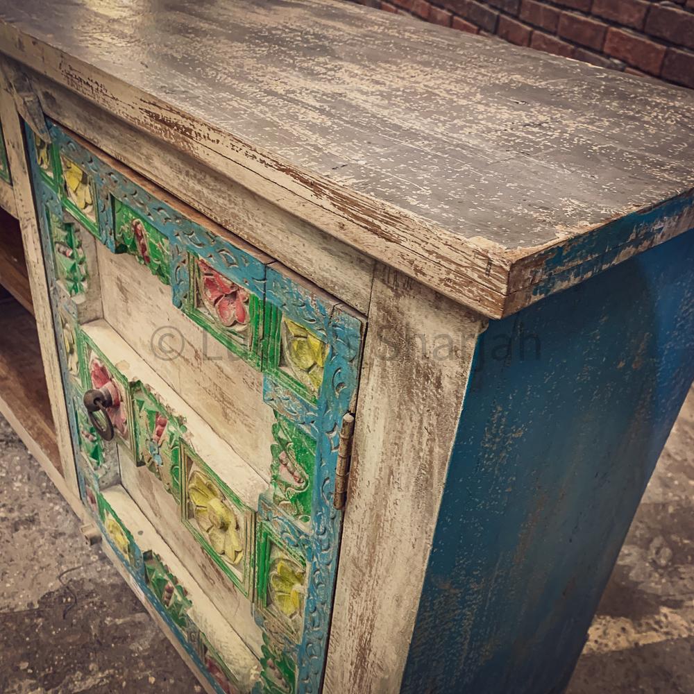 Multi color carved door tv stand | Lucky Furniture & Handicrafts.