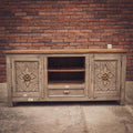 Grey Carved Tv Stand with brass inlay 2 door 1 draw+ | Lucky Furniture & Handicrafts.
