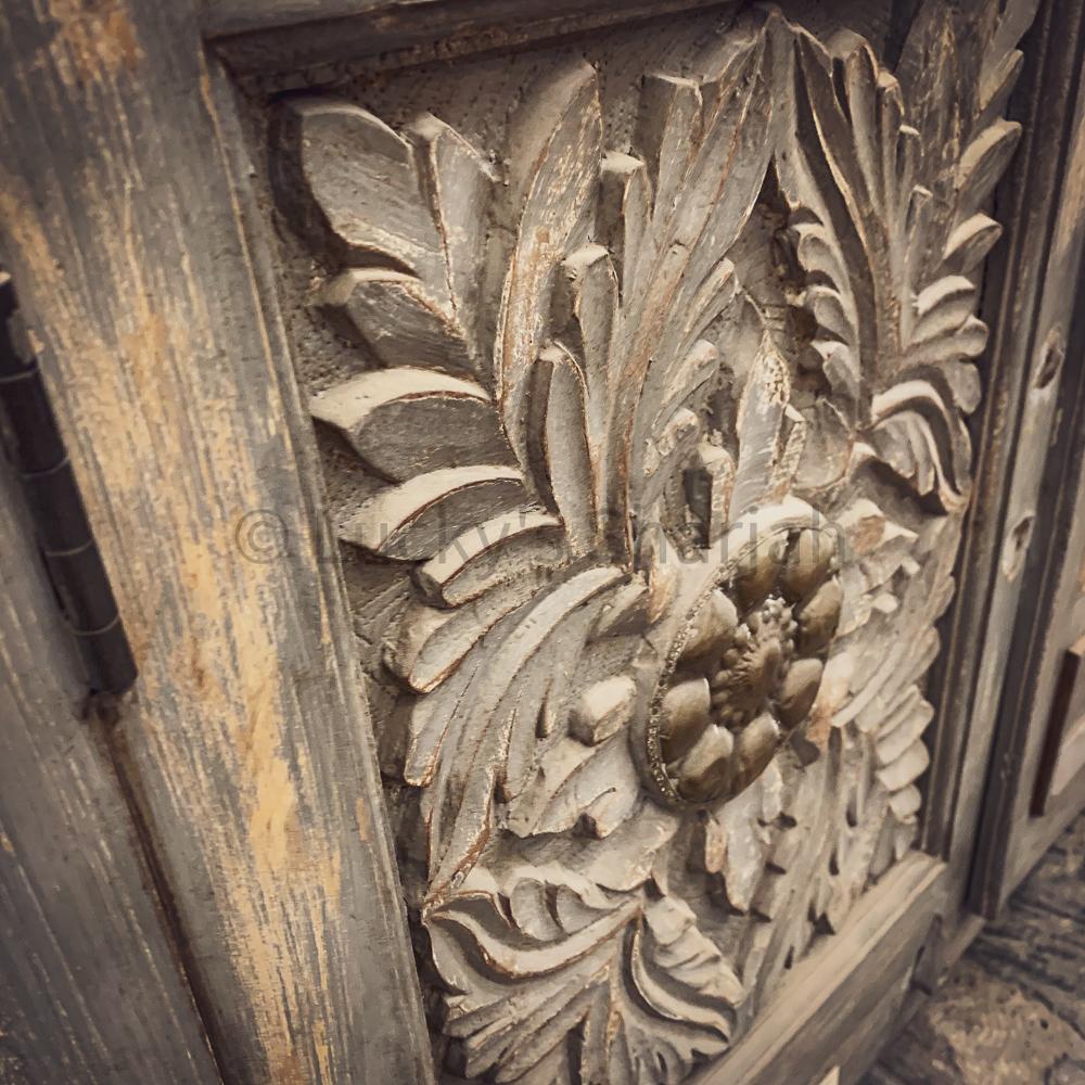 Grey Carved Tv Stand with brass inlay 2 door 1 draw+ | Lucky Furniture & Handicrafts.