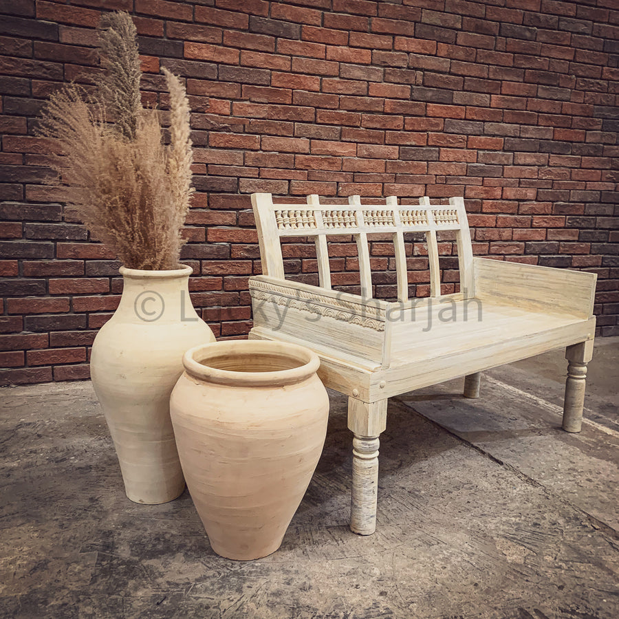 Motif whitewash carved bench | Lucky Furniture & Handicrafts.