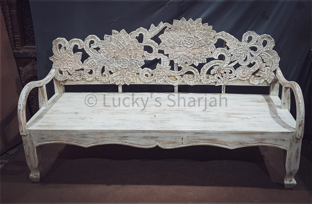 Carved Floral Bench | Lucky Furniture & Handicrafts.