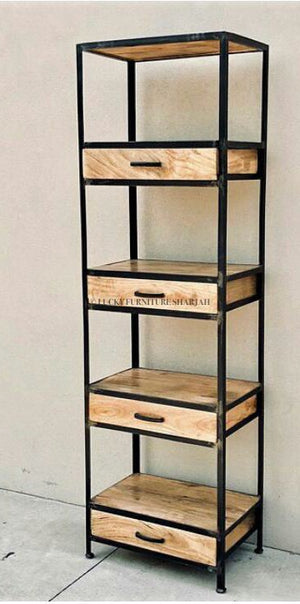 Narrow 4 Draw Metal & Wood Shelf | Lucky Furniture & Handicrafts.